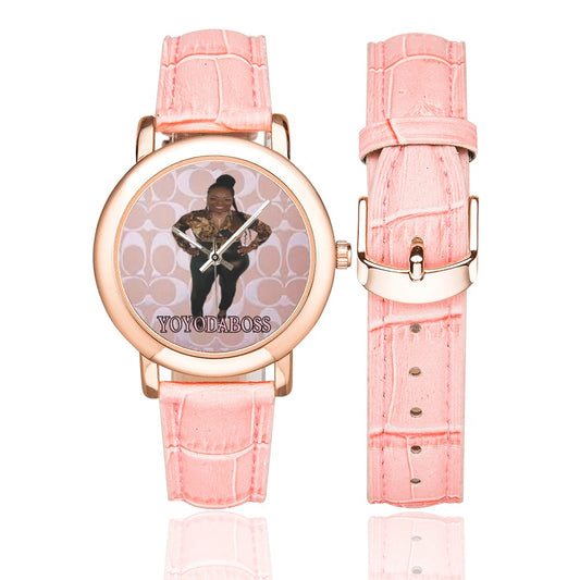 Customize Ladies Designer Watch Women's Rose Gold Leather Strap Watch