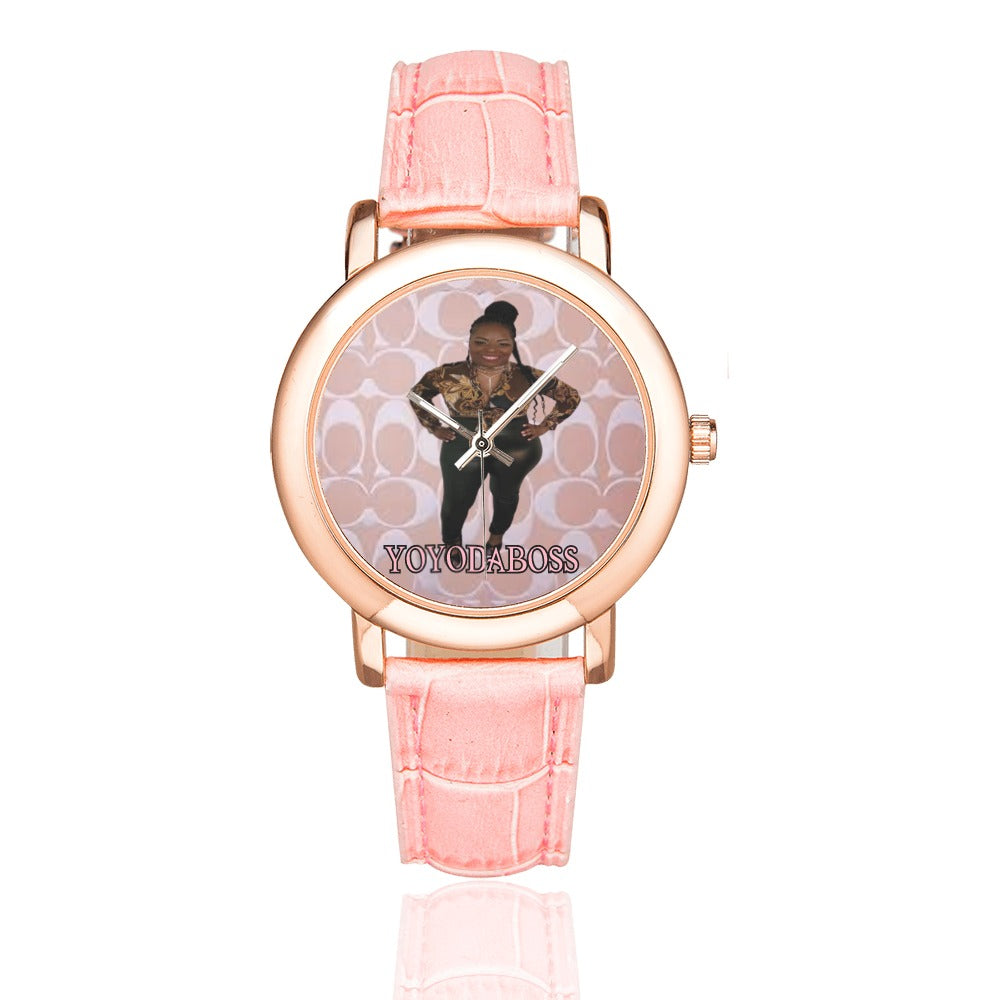 Customize Ladies Designer Watch Women's Rose Gold Leather Strap Watch